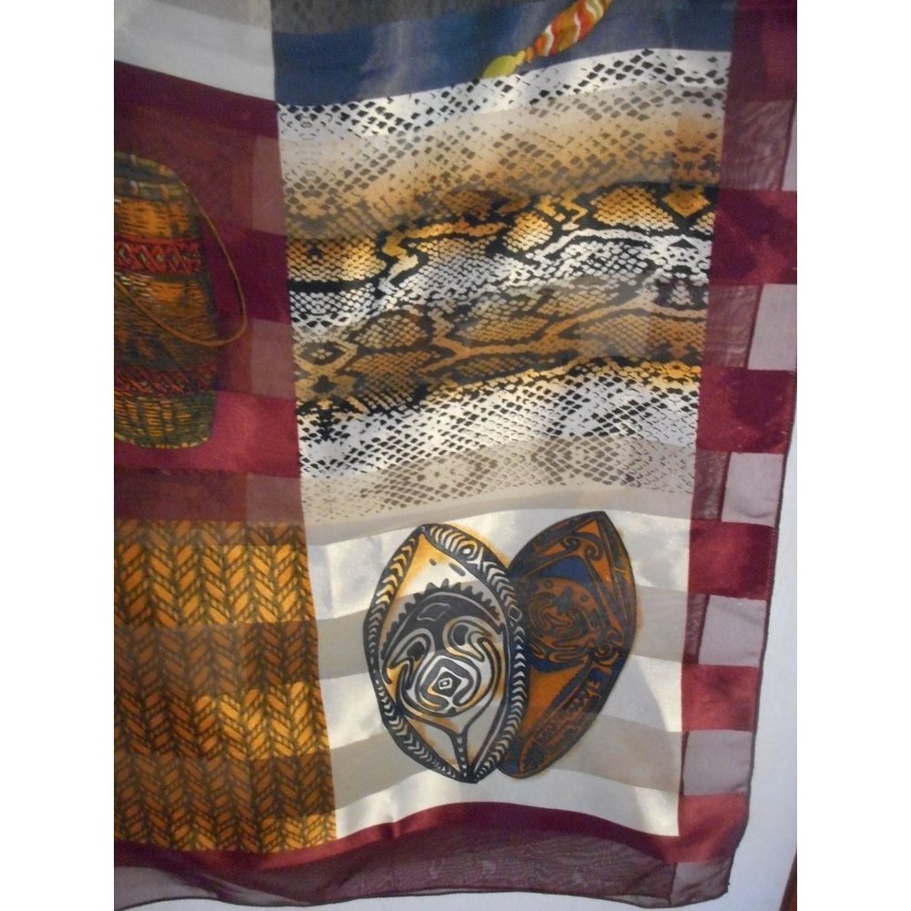 Vintage Sheer Striped African Ethnic Snake Tribal square scarf Estate find - Picture 6 of 8